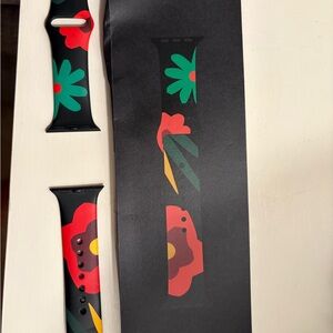 Apple Watch Band with Red and Green Floral Design